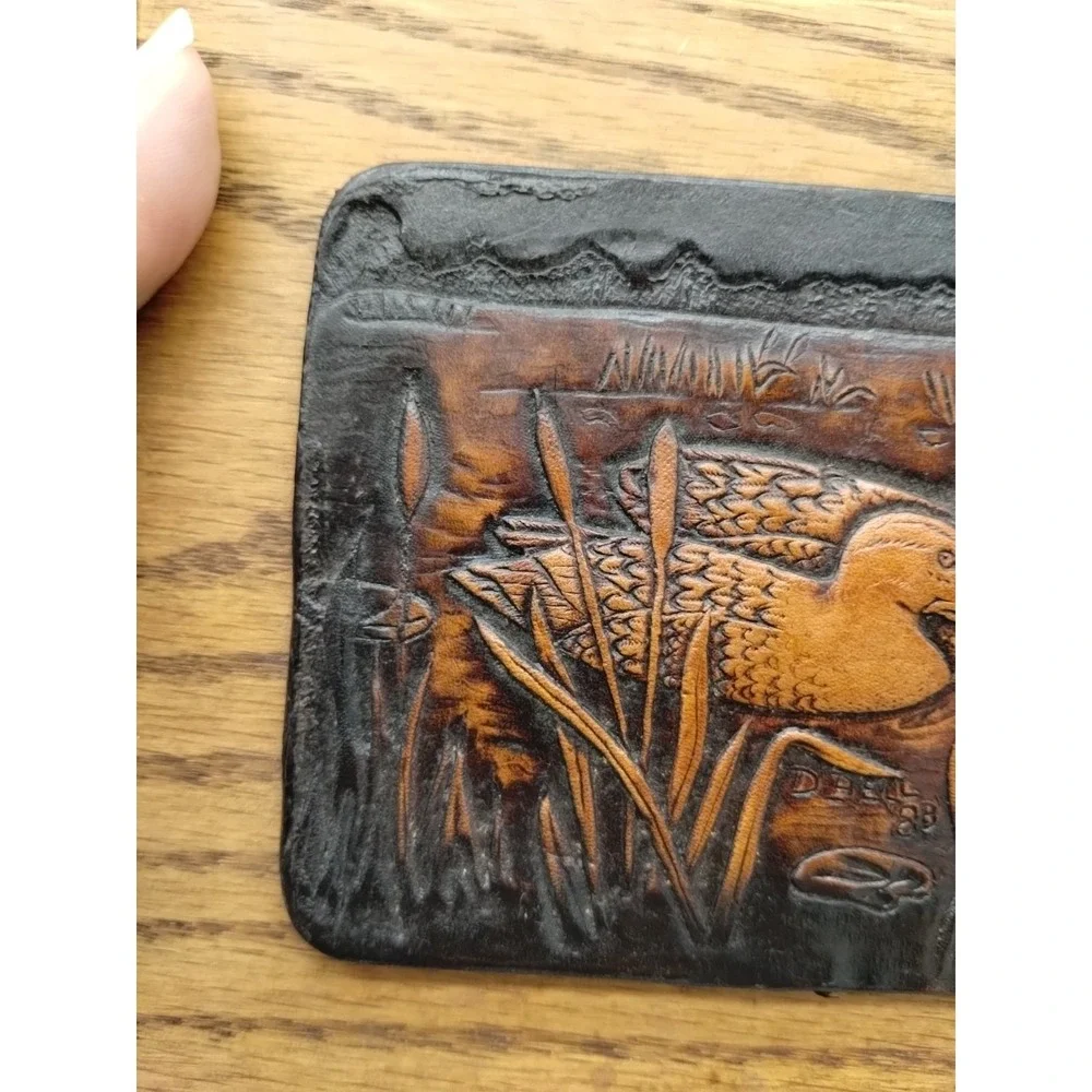 Wisconsin Woods Leather Ducks Mounted On Wood Plaque Signed 7